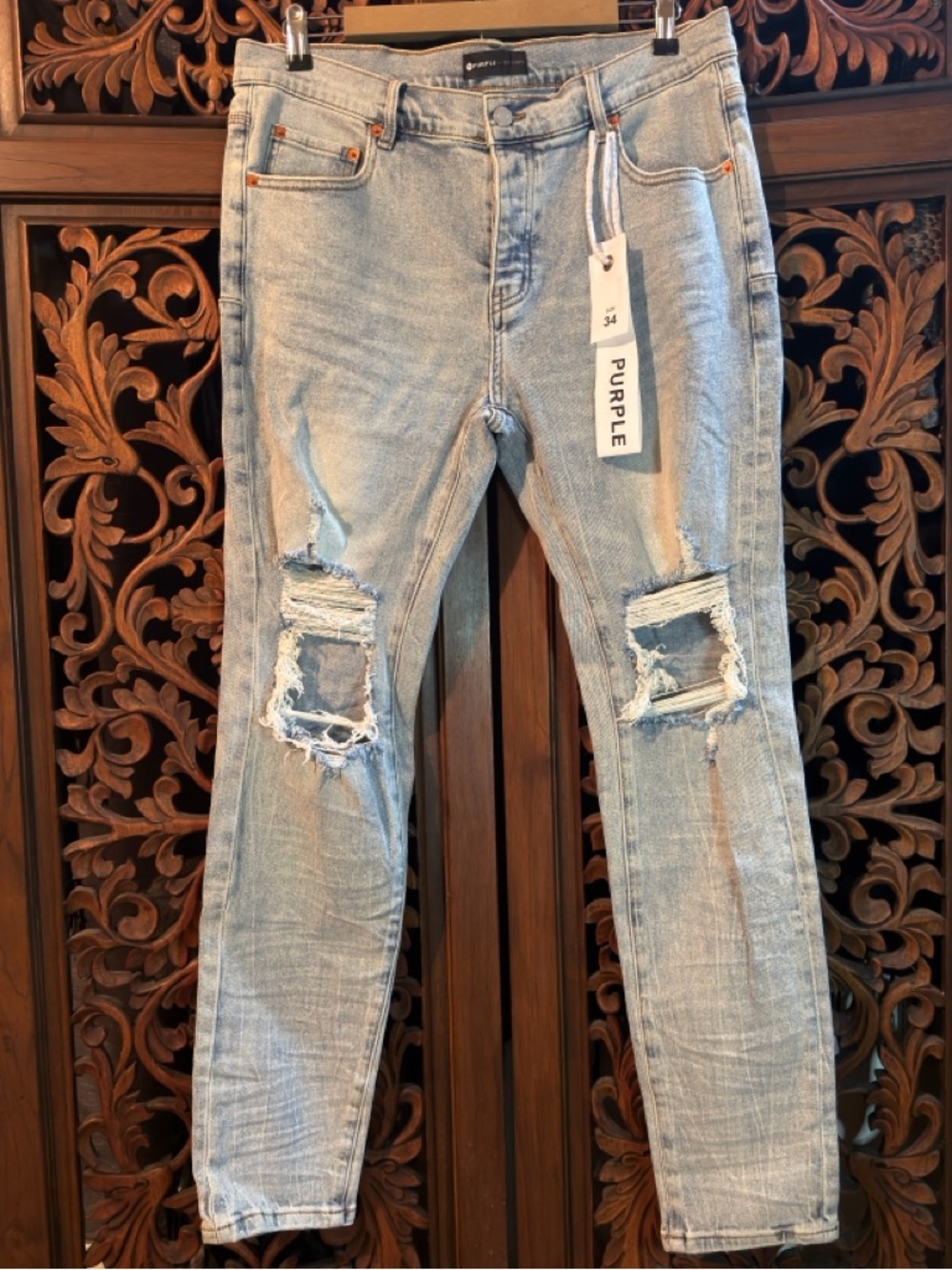 Purple Brand Light Blue Distressed Skinny Jeans - Men